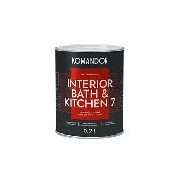 КРАСКА "INTERIOR BATH&KITCHEN 7" ВЛАГОСТОЙКАЯ БАЗА A 0,9 Л (1/6) "KOMANDOR"