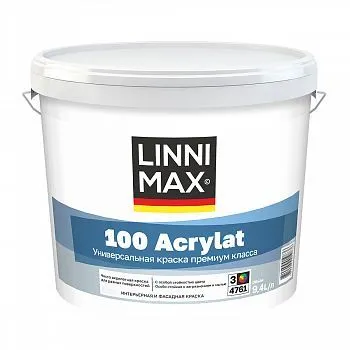 КРАСКА ФАСАДНАЯ "100 ACRYLAT" БАЗА 3 (БЕСЦВЕТНАЯ) 9,4 Л (1) "LINNIMAX"