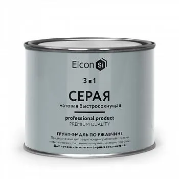 ГРУНТ-ЭМАЛЬ ПО РЖАВЧИНЕ 3 В 1 МАТОВАЯ СЕРАЯ  0,4 КГ (1/24) "ELCON"