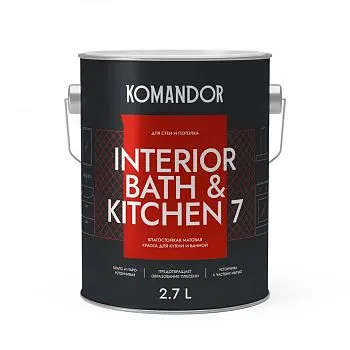 КРАСКА "INTERIOR BATH&KITCHEN 7" ВЛАГОСТОЙКАЯ БАЗА A 2,7 Л (1) "KOMANDOR"