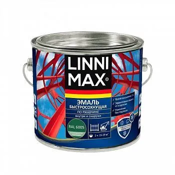 ГРУНТ- ЭМАЛЬ ПО РЖАВЧИНЕ БЫСТРОСОХН. ЗЕЛЕНАЯ (RAL 6005) 1,6 Л (1/4) "LINNIMAX"