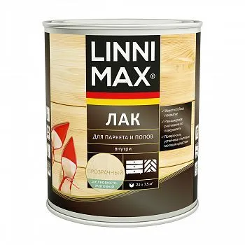 ЛАК ДЛЯ ПАРКЕТА И ПОЛОВ АЛКИДНО-ПОЛИУРЕТАНОВЫЙ ШЕЛКОВИСТО-МАТОВЫЙ 0,75 Л (1/6) "LINNIMAX"