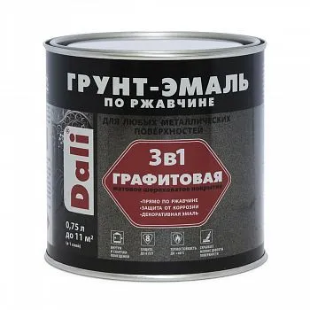 ГРУНТ- ЭМАЛЬ ПО РЖАВЧИНЕ "DALI" ГРАФИТОВАЯ 3 В 1 ЧЕРНАЯ  0,75 Л (1/6) "РОГНЕДА"