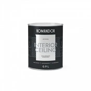КРАСКА "INTERIOR CEILING" ДЛЯ ПОТОЛКОВ БЕЛАЯ 0,9 Л (1/6) "KOMANDOR"