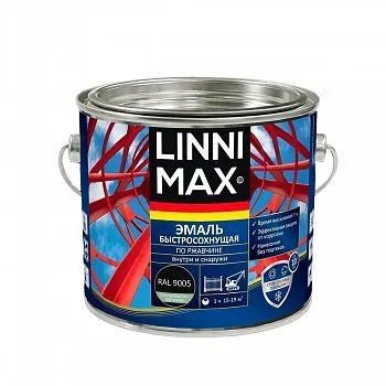 ГРУНТ- ЭМАЛЬ ПО РЖАВЧИНЕ БЫСТРОСОХН. ЧЕРНАЯ (RAL 9005) 1,6 Л (1/4) "LINNIMAX"