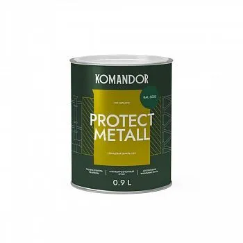 ГРУНТ-ЭМАЛЬ ПО РЖАВЧИНЕ 3 В 1 "PROTECT METALL" ГЛЯНЦЕВАЯ 0,9 Л ЗЕЛЕНАЯ RAL 6005 (1/6) "KOMANDOR"