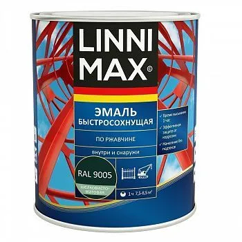ГРУНТ- ЭМАЛЬ ПО РЖАВЧИНЕ БЫСТРОСОХН. ЧЕРНАЯ (RAL 9005) 0,75 Л (1/6) "LINNIMAX"
