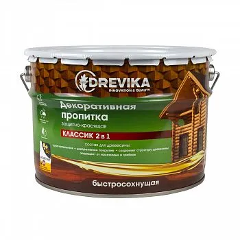 ПРОПИТКА ДЕКОРАТИВНАЯ "КЛАССИК 2 В 1" БЕСЦВЕТНЫЙ 9 Л (1) "DREVIKA"
