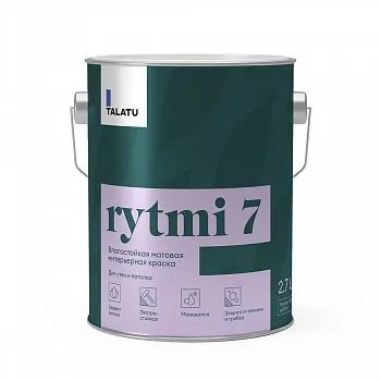 КРАСКА "RYTMI 7" ДЛЯ СТЕН И ПОТОЛКОВ ВЛАГОСТОЙКАЯ БАЗА C 2,7 Л (1) "TALATU"