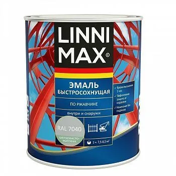 ГРУНТ- ЭМАЛЬ ПО РЖАВЧИНЕ БЫСТРОСОХН. СЕРАЯ (RAL 7040) 0,75 Л (1/6) "LINNIMAX"