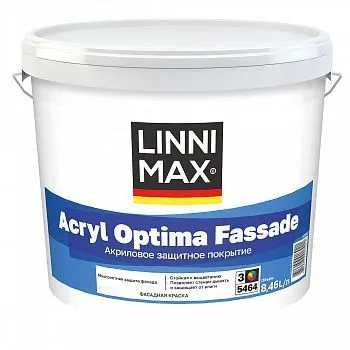 КРАСКА ФАСАДНАЯ "ACRYL OPTIMA FASSADE" МАТОВАЯ БАЗА 3 (БЕСЦВЕТНАЯ) 8,46 Л (1) "LINNIMAX"