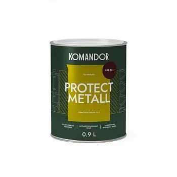 ГРУНТ-ЭМАЛЬ ПО РЖАВЧИНЕ 3 В 1 "PROTECT METALL" ГЛЯНЦЕВАЯ 0,9 Л КОРИЧНЕВАЯ RAL 8017 (1/6) "KOMANDOR"