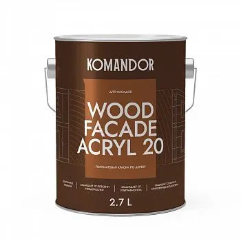 КРАСКА ПО ДЕРЕВУ "WOOD FACADE ACRYL 20" БАЗА A 2,7 Л (1) "KOMANDOR"