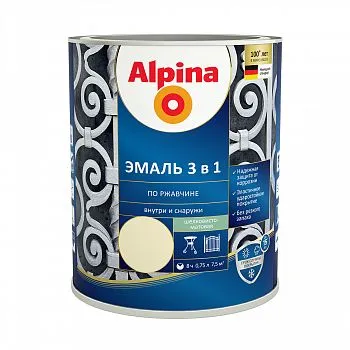 ГРУНТ- ЭМАЛЬ ПО РЖАВЧИНЕ 3 В 1 СЛОНОВАЯ КОСТЬ (RAL 1015) 0,75 Л (1/6) "ALPINA"