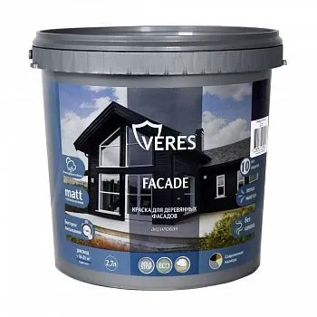 КРАСКА "FACADE" ДЛЯ ДЕРЕВЯННЫХ ФАСАДОВ АКРИЛОВАЯ ГРАФИТ 2,7 Л (1/2) "VERES"
