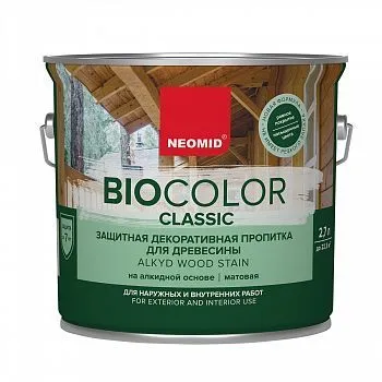 ПРОПИТКА ЗАЩИТНАЯ ДЕКОРАТИВНАЯ ДЛЯ ДРЕВЕСИНЫ "BIO COLOR CLASSIC" 2,7 Л ОРЕГОН (1/3) "NEOMID"