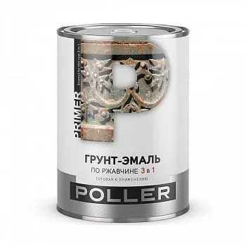 ГРУНТ- ЭМАЛЬ ПО РЖАВЧИНЕ "POLLER" 3 В 1 РАПСОВО-ЖЕЛТЫЙ (RAL 1021) 0,8 Л (1/6)