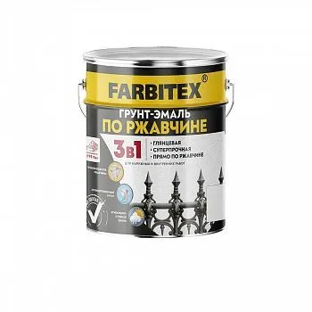 ГРУНТ-ЭМАЛЬ ПО РЖАВЧИНЕ 3 В 1 СВЕТЛО-СЕРАЯ 5 КГ (1/4) "FARBITEX"