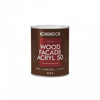 КРАСКА ПО ДЕРЕВУ "WOOD FACADE ACRYL 50" БАЗА A 0,9 Л (1/6) "KOMANDOR"