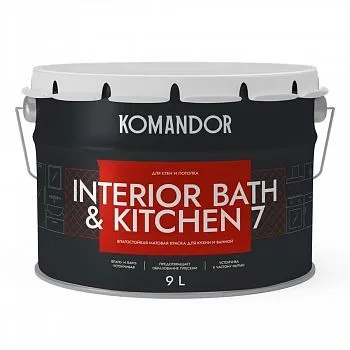 КРАСКА "INTERIOR BATH&KITCHEN 7" ВЛАГОСТОЙКАЯ БАЗА A 9 Л (1) "KOMANDOR"