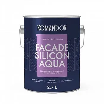 КРАСКА ФАСАДНАЯ "FACADE SILICON AQUA" ВОДООТТАЛКИВАЮЩАЯ БАЗА A 2,7 Л (1) "KOMANDOR"