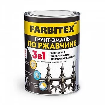 ГРУНТ-ЭМАЛЬ ПО РЖАВЧИНЕ 3 В 1 ЧЕРНАЯ 0,8 КГ (1/14) "FARBITEX"