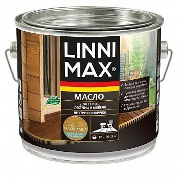 МАСЛО ДЛЯ ТЕРРАС, ЛЕСТНИЦ, МЕБЕЛИ ОРЕХ МАКАДАМИЯ 2 Л (1/4) "LINNIMAX"