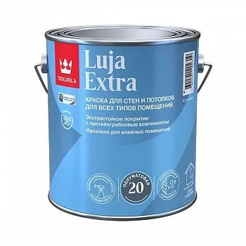 КРАСКА "LUJA EXTRA 20" БАЗА А  2,7 Л ПОЛУМАТОВАЯ ДЛЯ СТЕН И ПОТОЛКОВ ЭКСТРАСТОЙКАЯ (1/6) "ТИККУРИЛА"