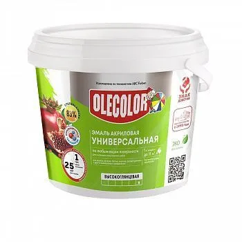 ЭМАЛЬ АКРИЛОВАЯ ВЫСОКОГЛЯНЦЕВАЯ БЕЛАЯ 0,8 КГ (1/6) "OLECOLOR"