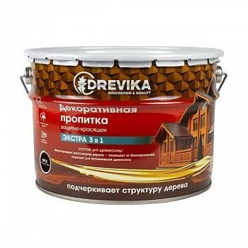 ПРОПИТКА ДЕКОРАТИВНАЯ "ЭКСТРА 3 В 1" ОРЕХ 9 Л (1) "DREVIKA"