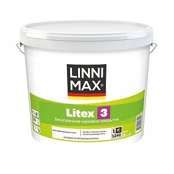 КРАСКА ИНТЕРЬЕРНАЯ "LITEX 3" БАЗА 1 (БЕЛАЯ) 0,9 Л (1) "LINNIMAX"