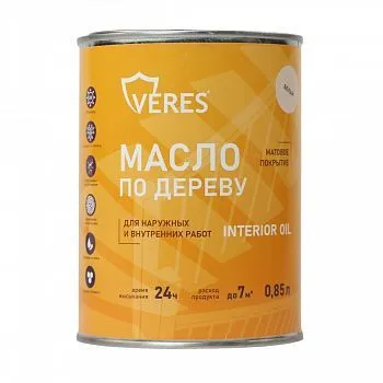 МАСЛО ПО ДЕРЕВУ "INTERIOR OIL" ДЛЯ ВНУТР. И НАРУЖНЫХ РАБОТ БЕЛЫЙ 0,85 Л (1/14) "VERES"
