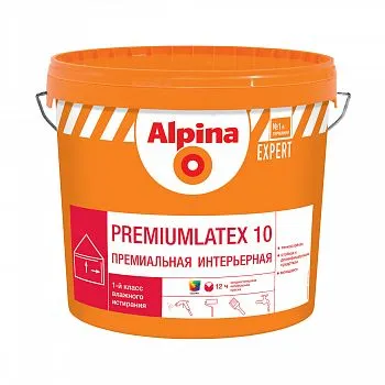 КРАСКА ИНТЕРЬЕРНАЯ "EXPERT PREMIUMLATEX 10" БАЗА 3 (БЕСЦВЕТНАЯ) 9,4 Л (1) "ALPINA"
