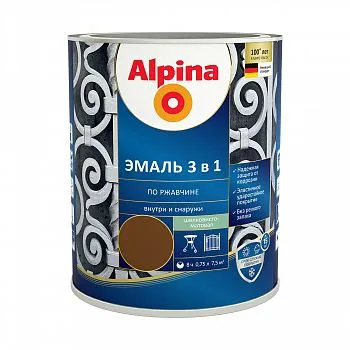 ГРУНТ- ЭМАЛЬ ПО РЖАВЧИНЕ 3 В 1 ТЕМНО-КОРИЧНЕВАЯ (RAL 8011) 0,75 Л (1/6) "ALPINA"
