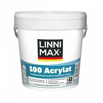 КРАСКА ФАСАДНАЯ "100 ACRYLAT" БАЗА 1 (БЕЛАЯ) 0,9 Л (1/6) "LINNIMAX"