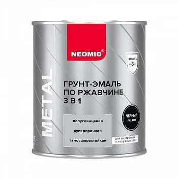 ГРУНТ- ЭМАЛЬ ПО РЖАВЧИНЕ 3 В 1 ЧЕРНАЯ RAL 9005 0,9 КГ (1/12) "NEOMID"