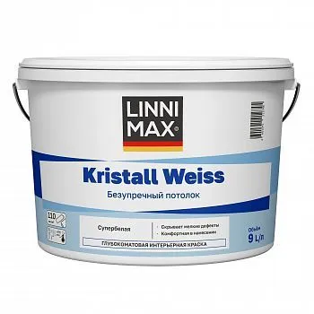 КРАСКА ИНТЕРЬЕРНАЯ "KRISTALL WEISS" БЕЗУПРЕЧНЫЙ ПОТОЛОК БЕЛАЯ 9 Л (1) "LINNIMAX"