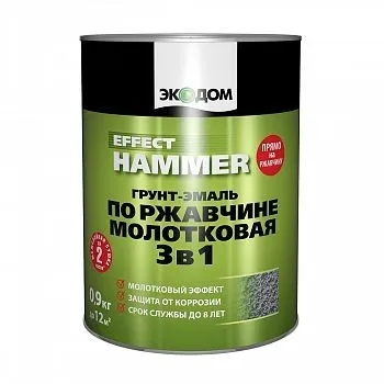 ГРУНТ- ЭМАЛЬ ПО РЖАВЧИНЕ "ЭКОДОМ" МОЛОТКОВАЯ 3 В 1 СЕРАЯ 0,9 КГ (1/6) "РОГНЕДА"