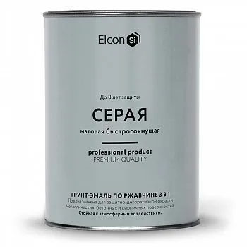 ГРУНТ-ЭМАЛЬ ПО РЖАВЧИНЕ 3 В 1 МАТОВАЯ СЕРАЯ  0,8 КГ (1/12) "ELCON"