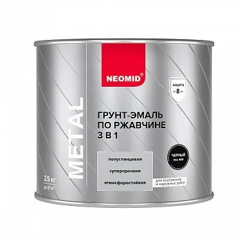 ГРУНТ- ЭМАЛЬ ПО РЖАВЧИНЕ 3 В 1 ЧЕРНАЯ RAL 9005 2,5 КГ (1/6) "NEOMID"