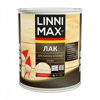 ЛАК ДЛЯ ПАРКЕТА И ПОЛОВ АЛКИДНО-ПОЛИУРЕТАНОВЫЙ ГЛЯНЦЕВЫЙ 0,75 Л (1/6) "LINNIMAX"