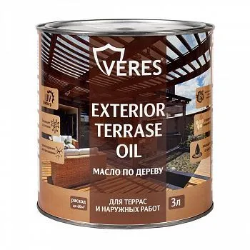 МАСЛО ПО ДЕРЕВУ "EXTERIOR TERRASE OIL" ДЛЯ НАРУЖНЫХ РАБОТ ТИК 3 Л (1/6) "VERES"