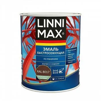 ГРУНТ- ЭМАЛЬ ПО РЖАВЧИНЕ БЫСТРОСОХН. ШОКОЛАДНАЯ (RAL 8017) 0,75 Л (1/6) "LINNIMAX"