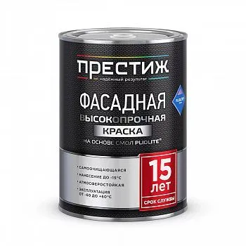 КРАСКА ФАСАДНАЯ ВЫСОКОПРОЧНАЯ НА ОСНОВЕ СМОЛ PLIOLITE БЕЛАЯ 0,9 Л (1/6) "ПРЕСТИЖ"