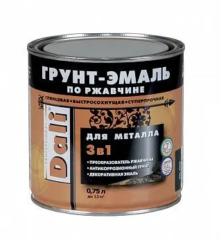 ГРУНТ- ЭМАЛЬ ПО РЖАВЧИНЕ "DALI"  3 В 1 СЕРЫЙ ГРАФИТ (RAL 7024)  0,75 Л (1/6) "РОГНЕДА"