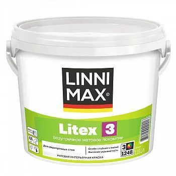 КРАСКА ИНТЕРЬЕРНАЯ "LITEX 3" БАЗА 3 (БЕСЦВЕТНАЯ) 2,35 Л (1) "LINNIMAX"