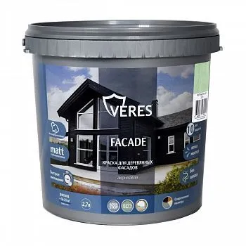 КРАСКА "FACADE" ДЛЯ ДЕРЕВЯННЫХ ФАСАДОВ АКРИЛОВАЯ МЯТНЫЙ 2,7 Л (1/2) "VERES"