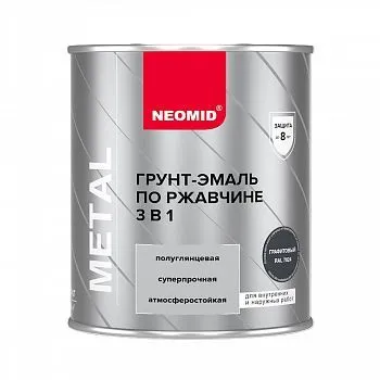 ГРУНТ- ЭМАЛЬ ПО РЖАВЧИНЕ 3 В 1 ГРАФИТ RAL 7024 0,9 КГ (1/12) "NEOMID"