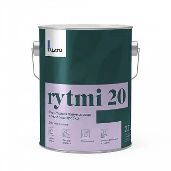 КРАСКА "RYTMI 20" ДЛЯ СТЕН И ПОТОЛКОВ ВЛАГОСТОЙКАЯ БАЗА A 2,7 Л (1) "TALATU"
