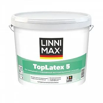 КРАСКА ИНТЕРЬЕРНАЯ "TOPLATEX 5" БАЗА 1 (БЕЛАЯ) 10 Л (1) "LINNIMAX"